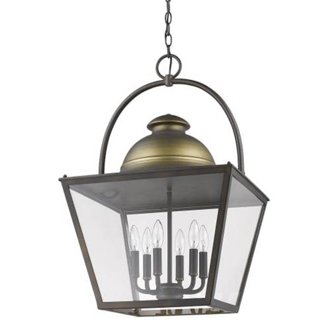 Acclaim Lighting Savannah 6-Light Oil-Rubbed Bronze Foyer Pendant With Raw Brass Accents And Clear Glass Panes