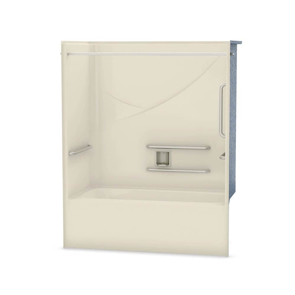 Aker OPTS-6032 AcrylX Alcove Left-Hand Drain One-Piece Tub Shower in Bone - ANSI Grab Bars