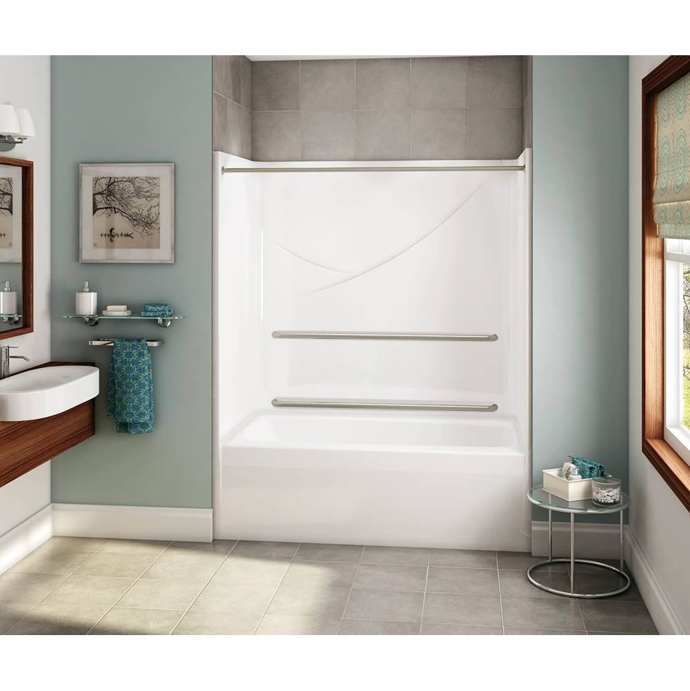 Aker OPTS-6032 AcrylX Alcove Right-Hand Drain One-Piece Tub Shower in Sterling Silver - MASS Grab Bars