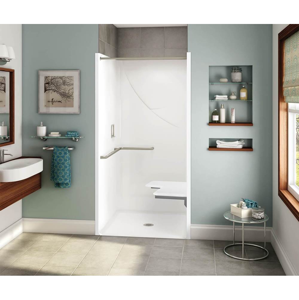Aker OPS-3636 RRF AcrylX Alcove Center Drain One-Piece Shower in Black - ADA Grab Bar and Seat