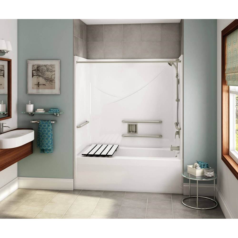 Aker OPTS-6032 AcrylX Alcove Left-Hand Drain One-Piece Tub Shower in Thunder Grey - ADA Compliant