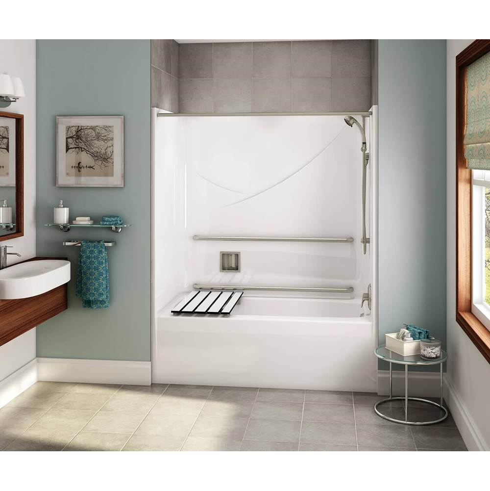Aker OPTS-6032 AcrylX Alcove Left-Hand Drain One-Piece Tub Shower in Black - MASS Grab Bars and Seat