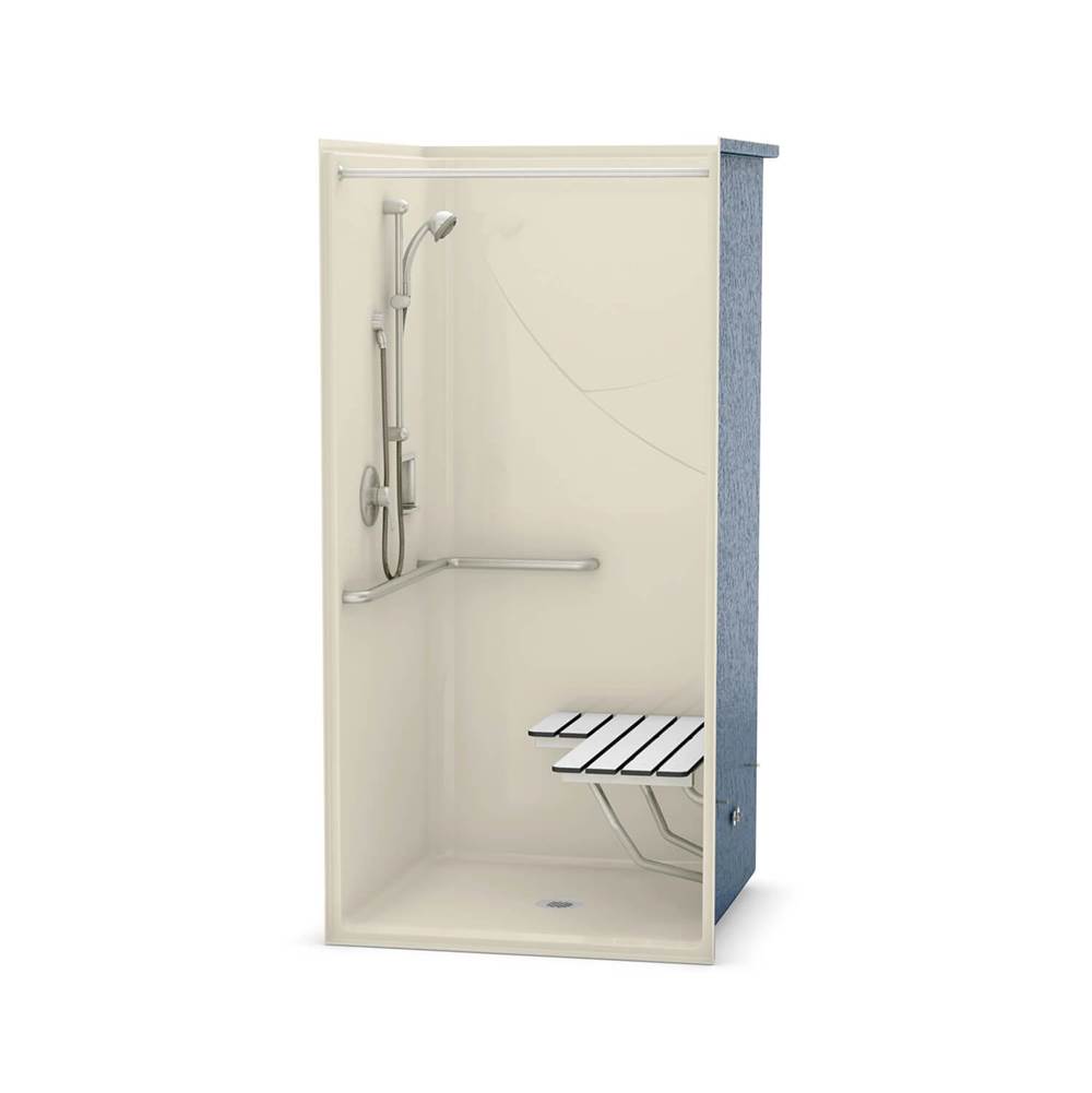 Aker OPS-3636-RS AcrylX Alcove Center Drain One-Piece Shower in Bone - Complete Accessibility Package