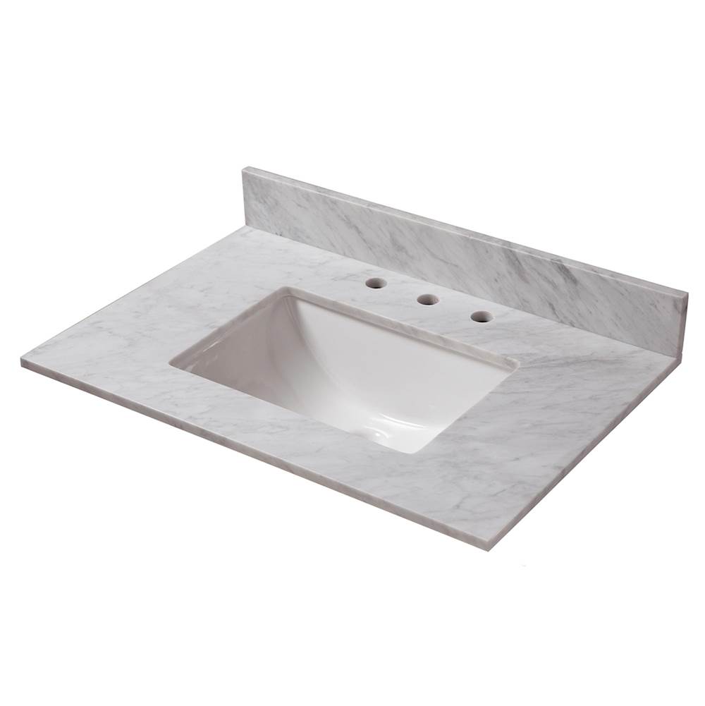 Cahaba Designs 31 in. x 22 in. Carrara Marble Vanity Top with Trough Basin and 8 in. Faucet Spread
