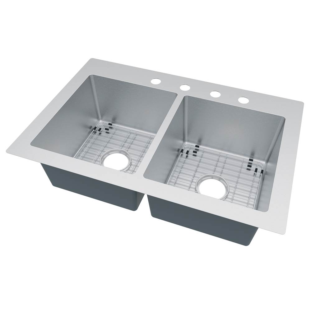 Compass Manufacturing Vandermere 33X22X9 50/50 Dual Mount Taper Sink, 18 Gauge, 4 Holes For Faucet