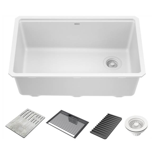 Delta Faucet DELTA® Everest™ 30'' Granite Composite Workstation Kitchen Sink Undermount Single Bowl with WorkFlow™ Ledge and Accessories in White