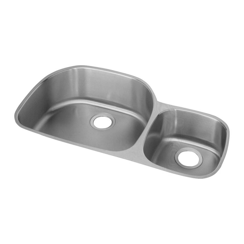 Elkay Lustertone Classic Stainless Steel 36-1/4'' x 21-1/8'' x 10'', 60/40 Double Bowl Undermount Sink