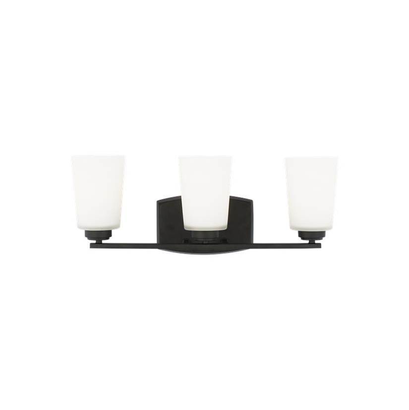 Generation Lighting Franport Transitional 3-Light Led Indoor Dimmable Bath Vanity Wall Sconce In Midnight Black Finish With Etched White Glass Shades