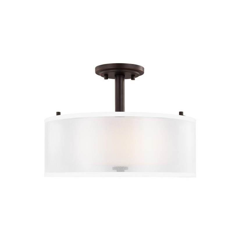 Generation Lighting Elmwood Park Traditional 2-Light Indoor Dimmable Ceiling Semi-Flush Mount In Bronze Finish W/Satin Etched Glass Shade And Off White Organza Silk Shade