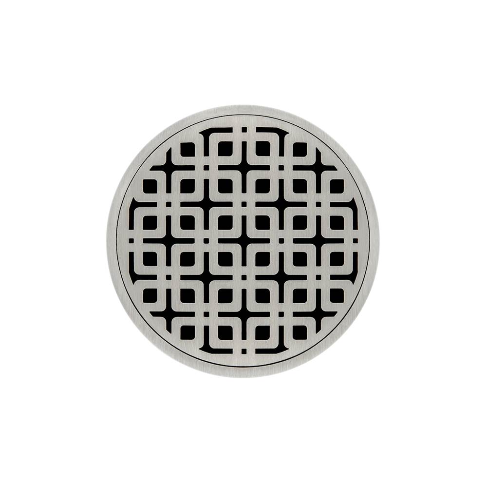 Infinity Drain 5'' Round RKD 5 Complete Kit with Link Pattern Decorative Plate in Satin Stainless with Cast Iron Drain Body, 2'' Outlet
