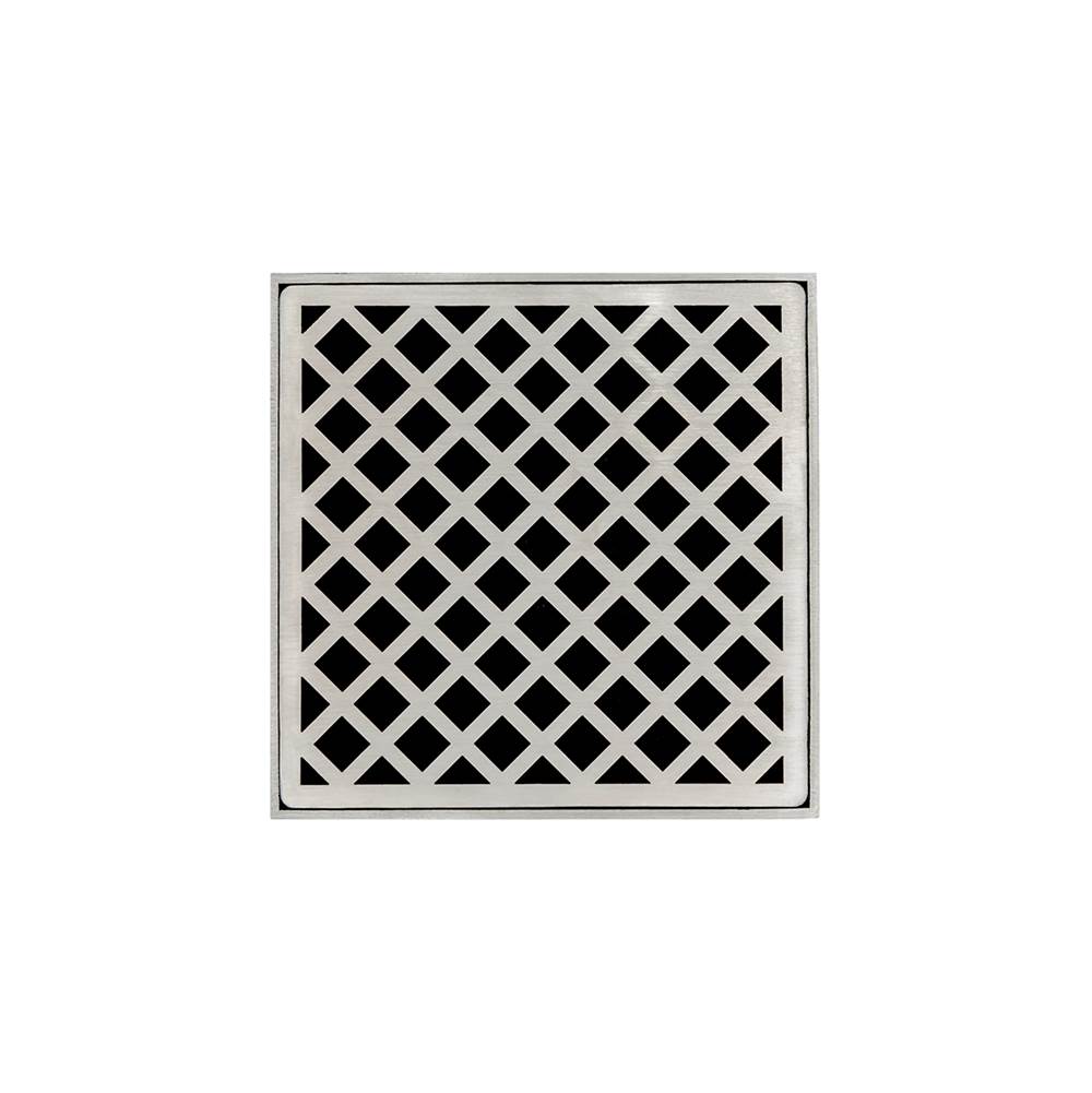 Infinity Drain 5'' x 5'' Strainer with Criss-Cross Pattern Decorative Plate and 2'' Throat in Satin Stainless for XD 5