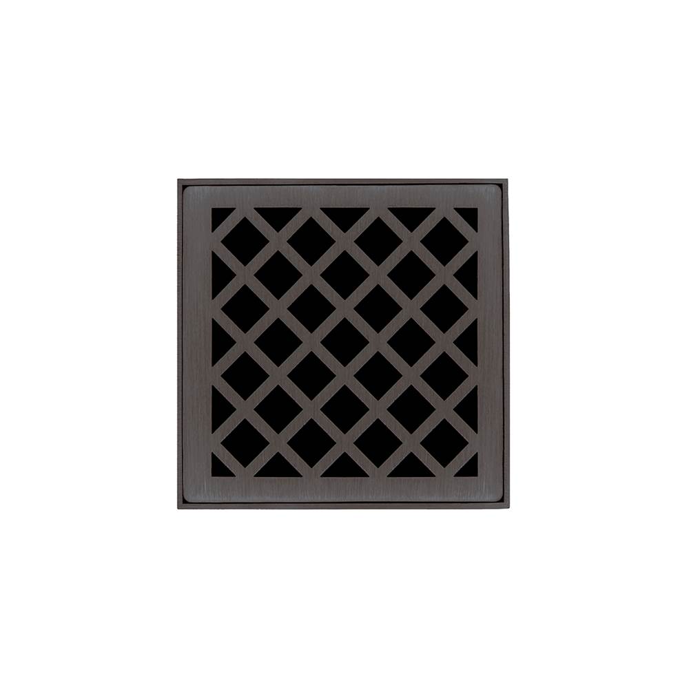 Infinity Drain 4'' x 4'' XD 4 Complete Kit with Criss-Cross Pattern Decorative Plate in Oil Rubbed Bronze with PVC Drain Body, 2'' Outlet