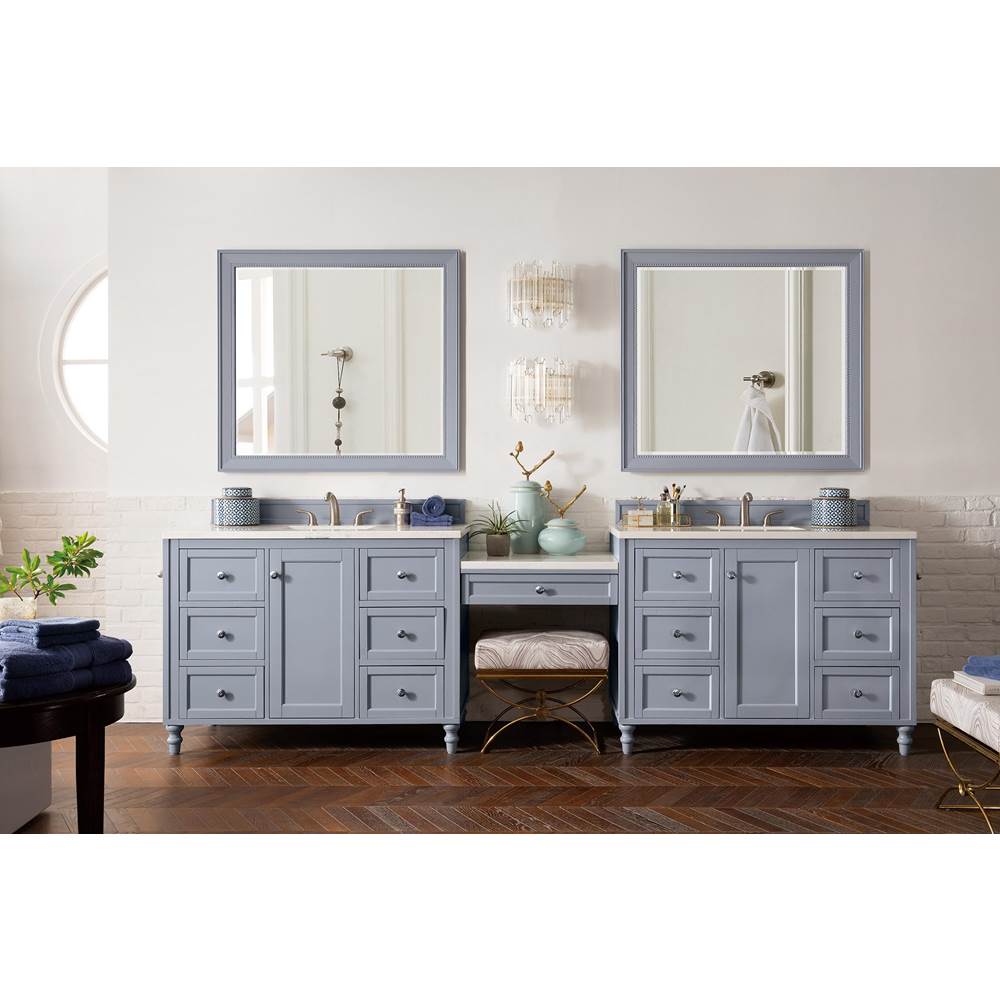 James Martin Vanities Copper Cove Encore 122'' Double Vanity Set, Silver Gray w/ Makeup Table, 3 CM Arctic Fall Solid Surface Top