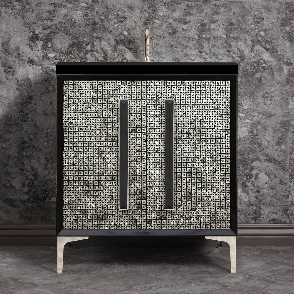 Linkasink MOTHER OF PEARL with 18'' Artisan Glass Prism Hardware 30'' Wide Vanity, Black, Polished Nickel Hardware, 30'' x 22'' x 33.5'' (without vanity top)