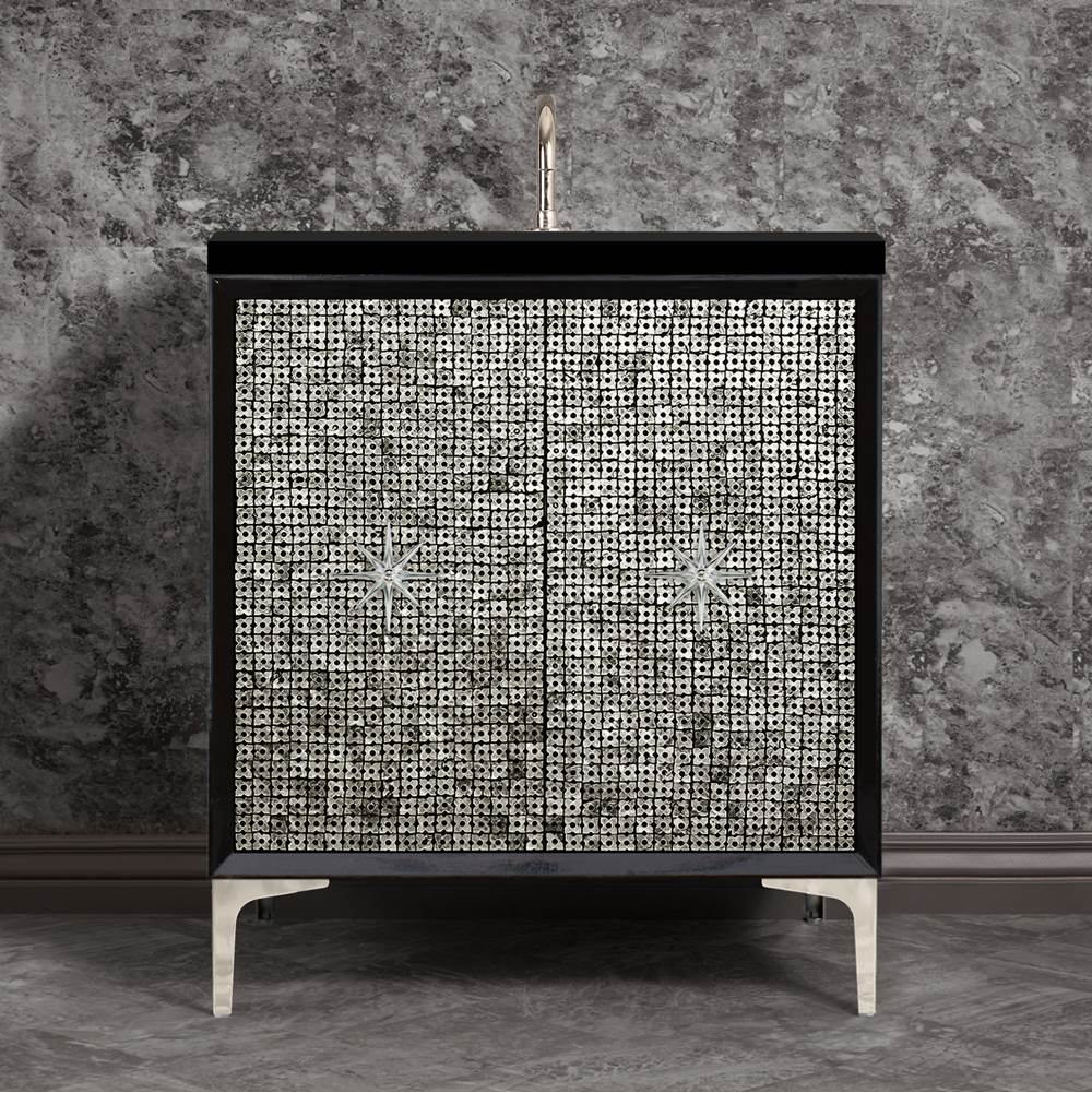 Linkasink Mother of Pearl with 3'' Polished Nickel Star Hardware, 30'' Wide Vanity, Black, 30'' x 22'' x 33.5'' (without vanity top)