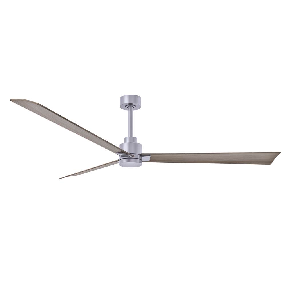 Matthews Fan Company Alessandra 3-blade transitional ceiling fan in brushed nickel finish with gray ash blades. Optimized for wet location