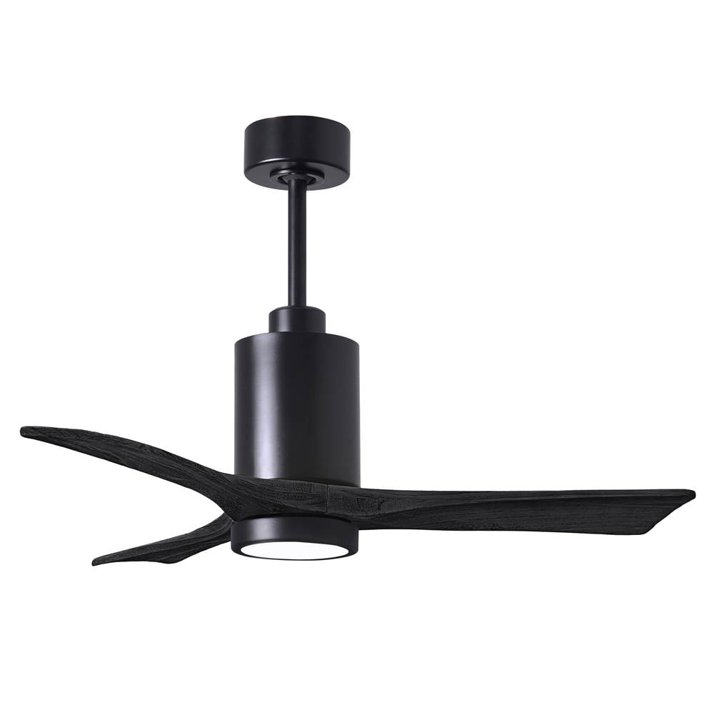 Matthews Fan Company Patricia-3 three-blade ceiling fan in Matte Black finish with 42'' solid matte black wood blades and dimmable LED light kit