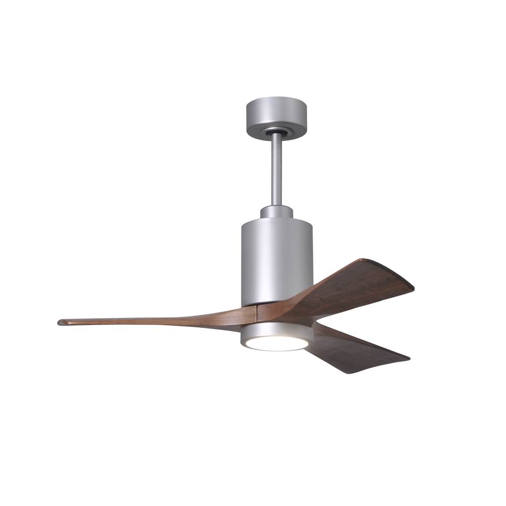 Matthews Fan Company Patricia-3 three-blade ceiling fan in Brushed Nickel finish with 42'' solid walnut tone blades and dimmable LED light kit