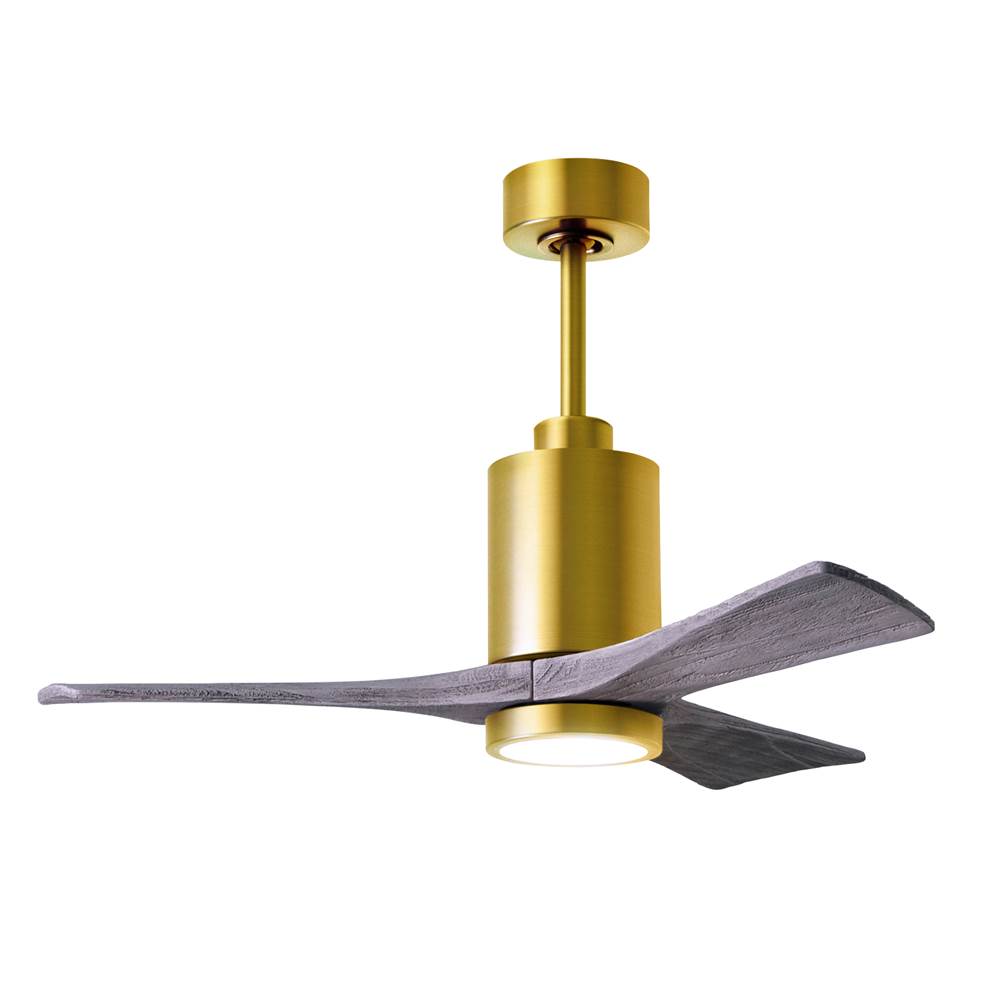 Matthews Fan Company Patricia-3 three-blade ceiling fan in Brushed Brass finish with 42'' solid barn wood tone blades and dimmable LED light kit
