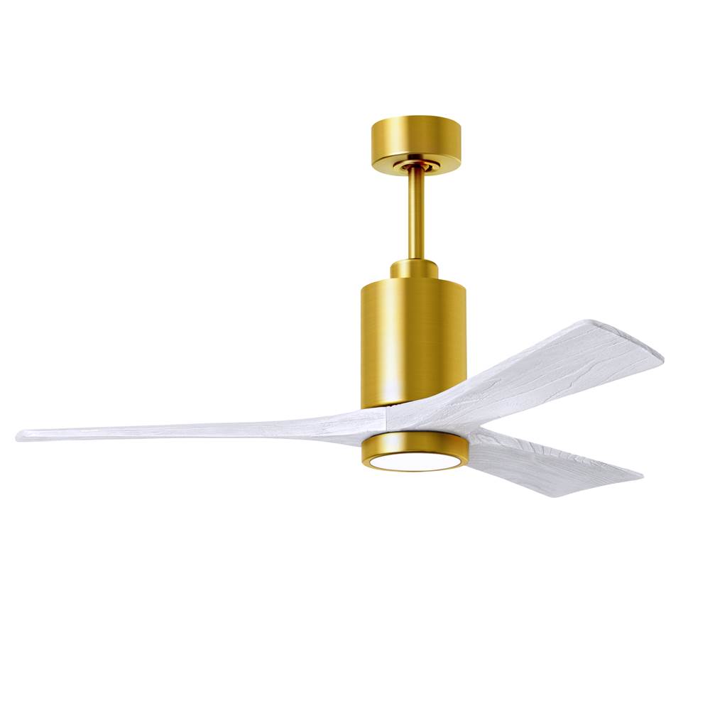 Matthews Fan Company Patricia-3 three-blade ceiling fan in Brushed Brass finish with 52'' solid matte white wood blades and dimmable LED light kit
