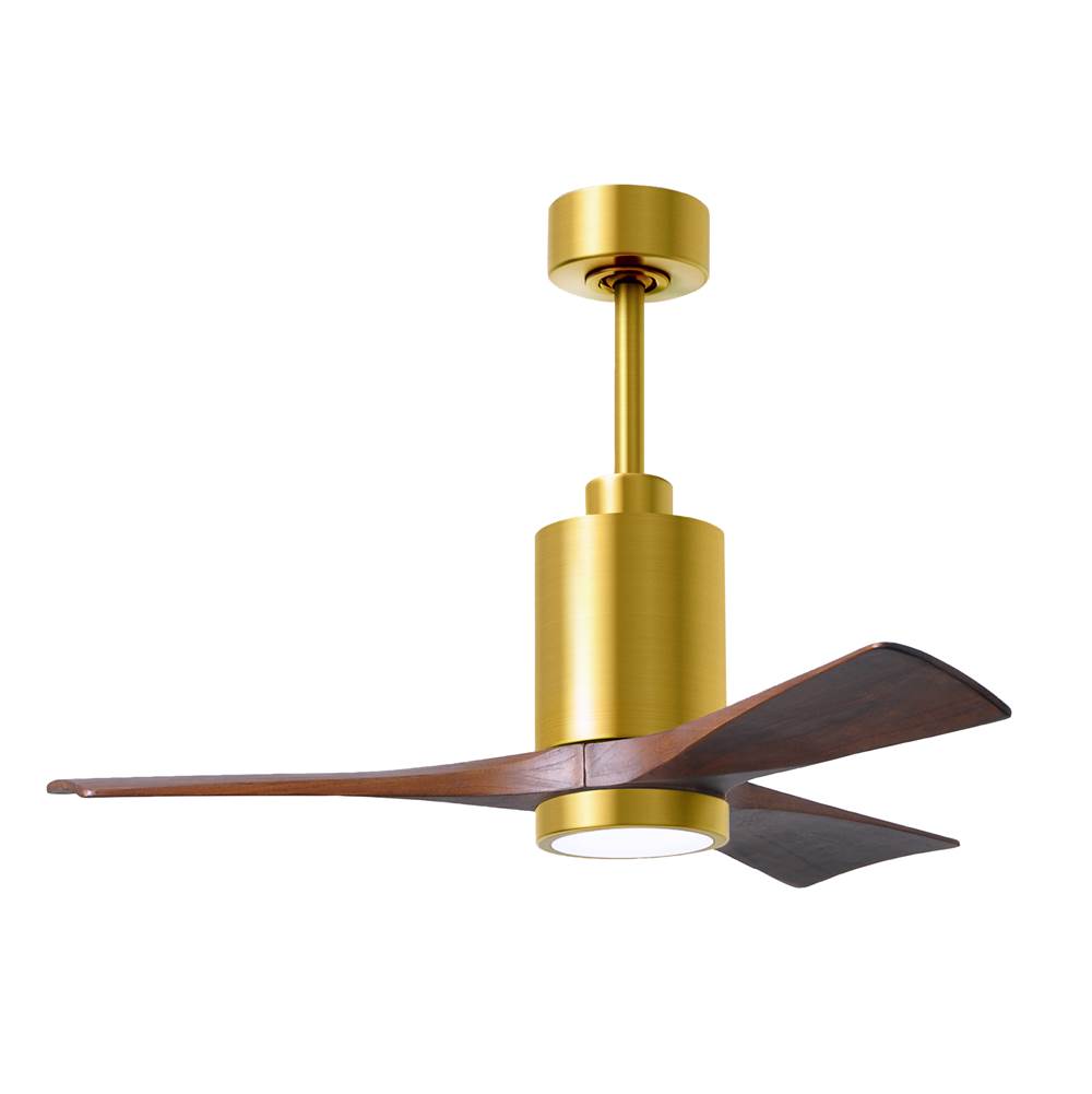 Matthews Fan Company Patricia-3 three-blade ceiling fan in Brushed Brass finish with 42'' solid walnut tone blades and dimmable LED light kit