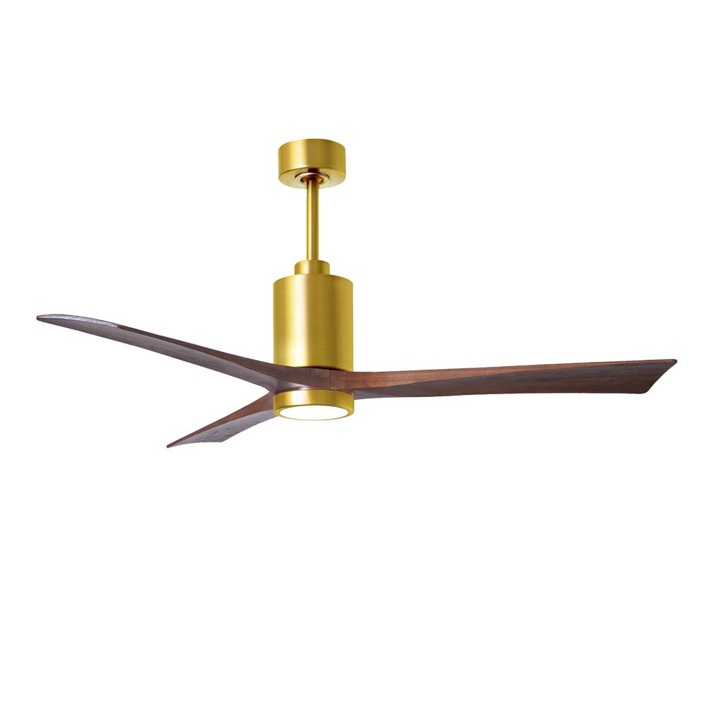 Matthews Fan Company Patricia-3 three-blade ceiling fan in Brushed Brass finish with 60'' solid walnut tone blades and dimmable LED light kit