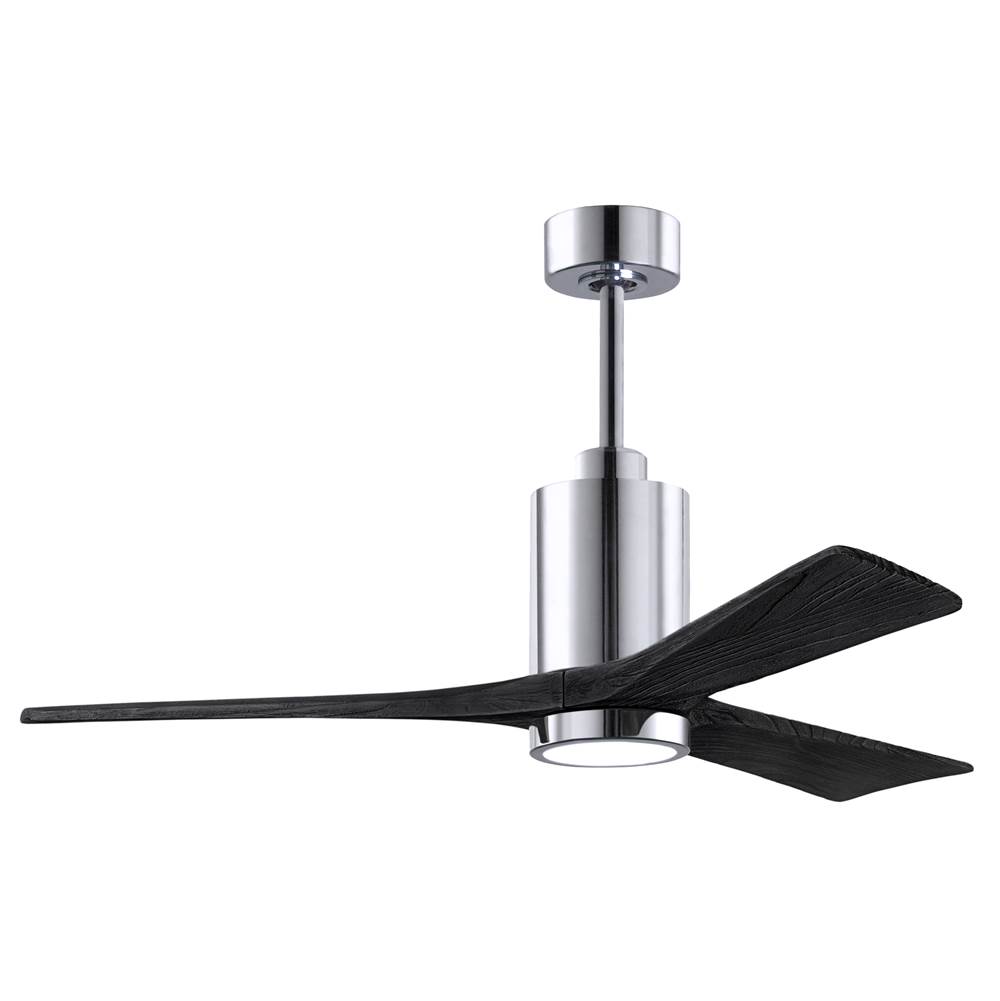 Matthews Fan Company Patricia-3 three-blade ceiling fan in Polished Chrome finish with 52'' solid matte black wood blades and dimmable LED light kit