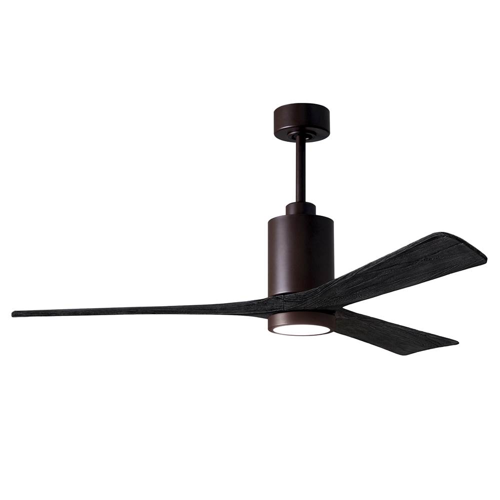 Matthews Fan Company Patricia-3 three-blade ceiling fan in Textured Bronze finish with 60'' solid matte black wood blades and dimmable LED light kit