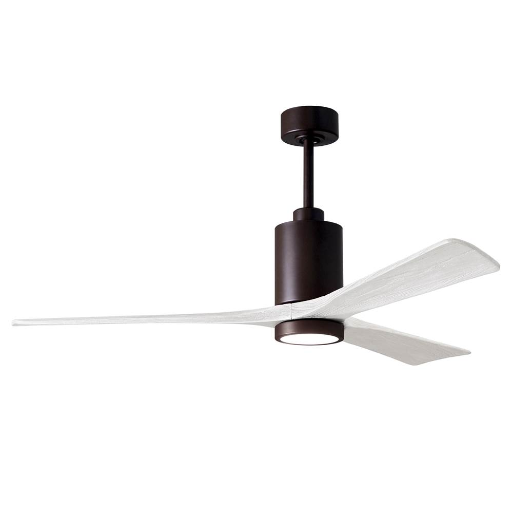 Matthews Fan Company Patricia-3 three-blade ceiling fan in Textured Bronze finish with 60'' solid matte white wood blades and dimmable LED light kit