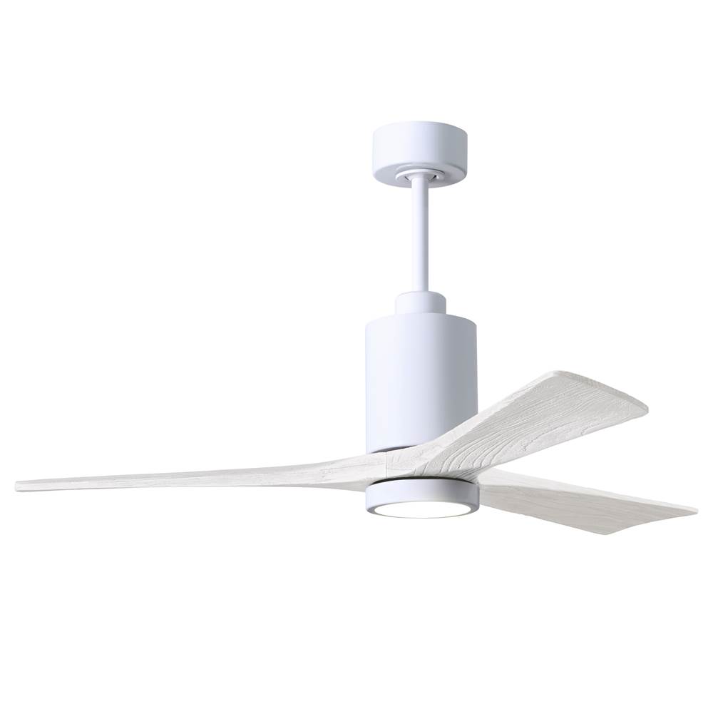 Matthews Fan Company Patricia-3 three-blade ceiling fan in Gloss White finish with 52'' solid matte white wood blades and dimmable LED light kit