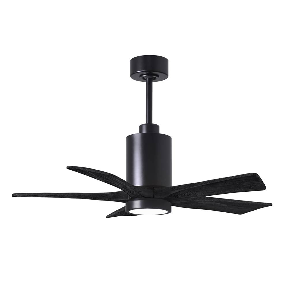 Matthews Fan Company Patricia-5 five-blade ceiling fan in Matte Black finish with 42'' solid matte black wood blades and dimmable LED light kit