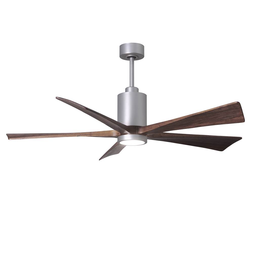 Matthews Fan Company Patricia-5 five-blade ceiling fan in Brushed Nickel finish with 60'' solid walnut tone blades and dimmable LED light kit