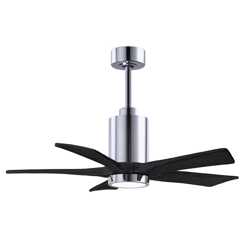Matthews Fan Company Patricia-5 five-blade ceiling fan in Polished Chrome finish with 42'' solid matte black wood blades and dimmable LED light kit