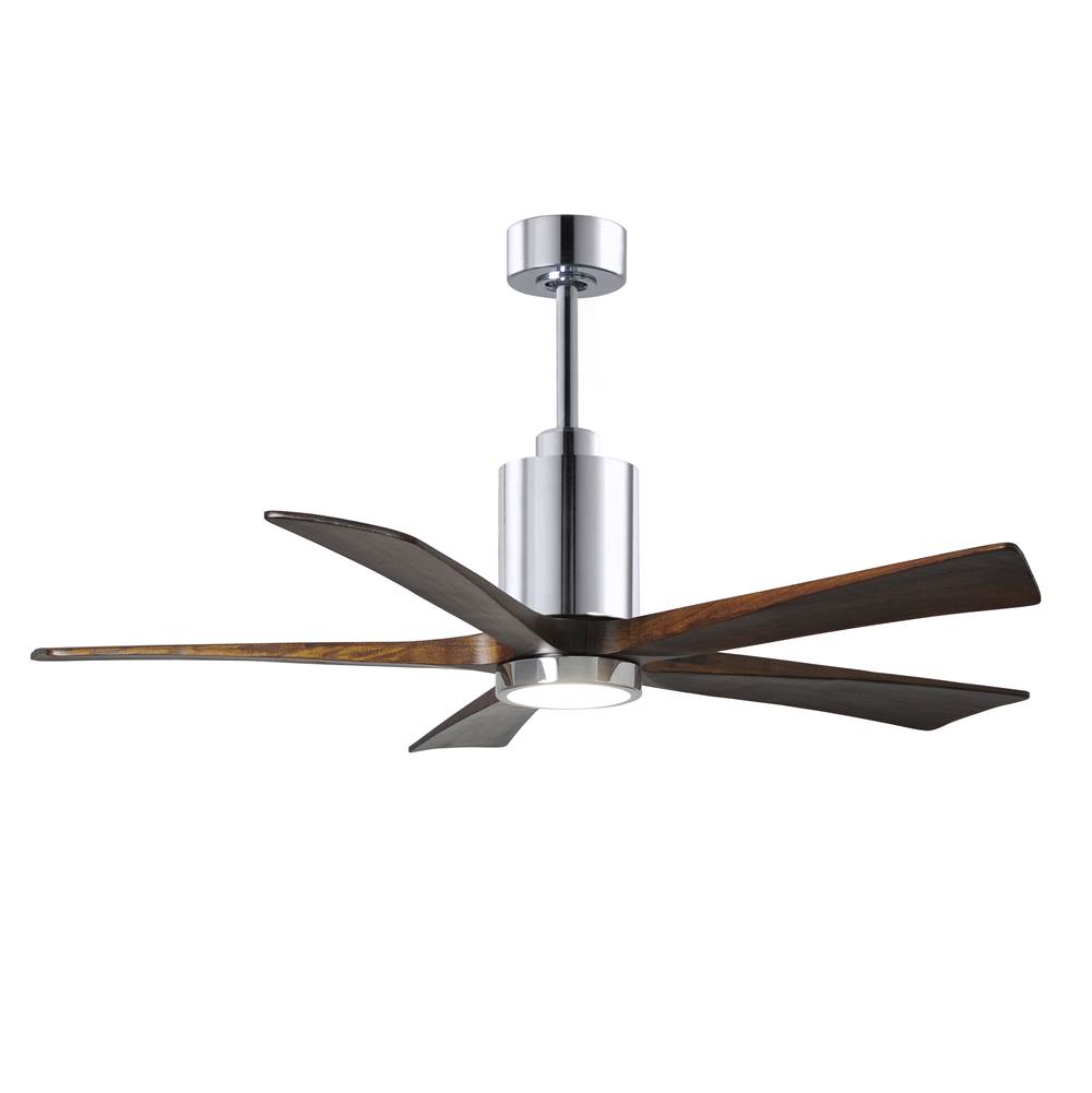 Matthews Fan Company Patricia-5 five-blade ceiling fan in Polished Chrome finish with 52'' solid walnut tone blades and dimmable LED light kit