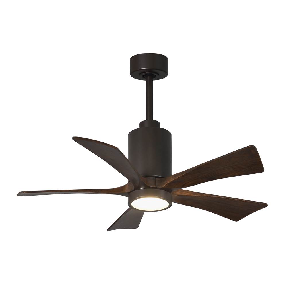 Matthews Fan Company Patricia-5 five-blade ceiling fan in Textured Bronze finish with 42'' solid walnut tone blades and dimmable LED light kit