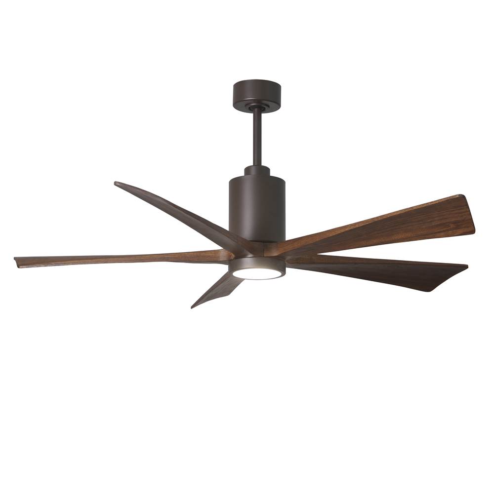 Matthews Fan Company Patricia-5 five-blade ceiling fan in Textured Bronze finish with 60'' solid walnut tone blades and dimmable LED light kit
