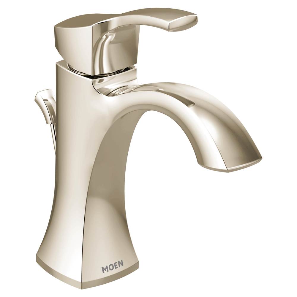 Moen Voss One-Handle Single Hole Bathroom Sink Faucet with Optional Deckplate, Polished Nickel