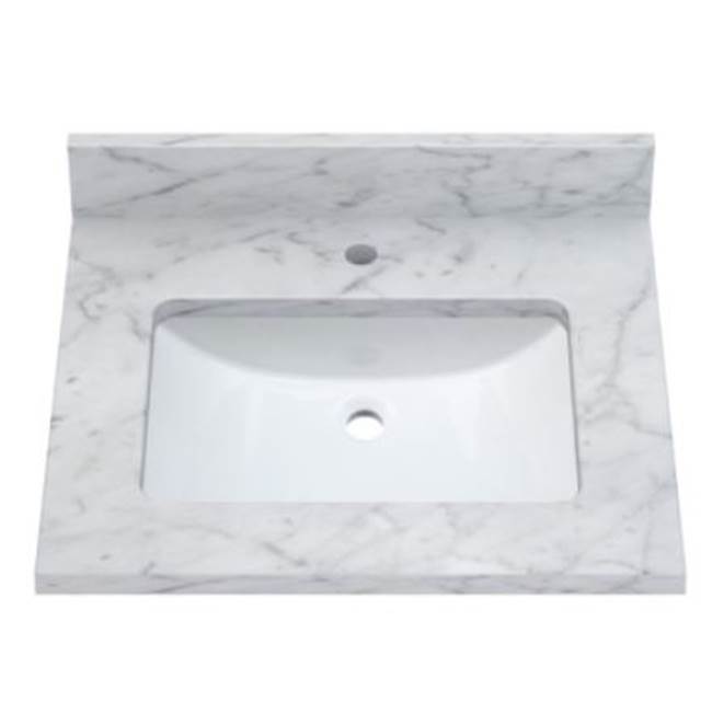 Sagehill Designs Carrara White Marble, Pre-Mounted Rectangular Ceramic Basin, 3 Cm Thick