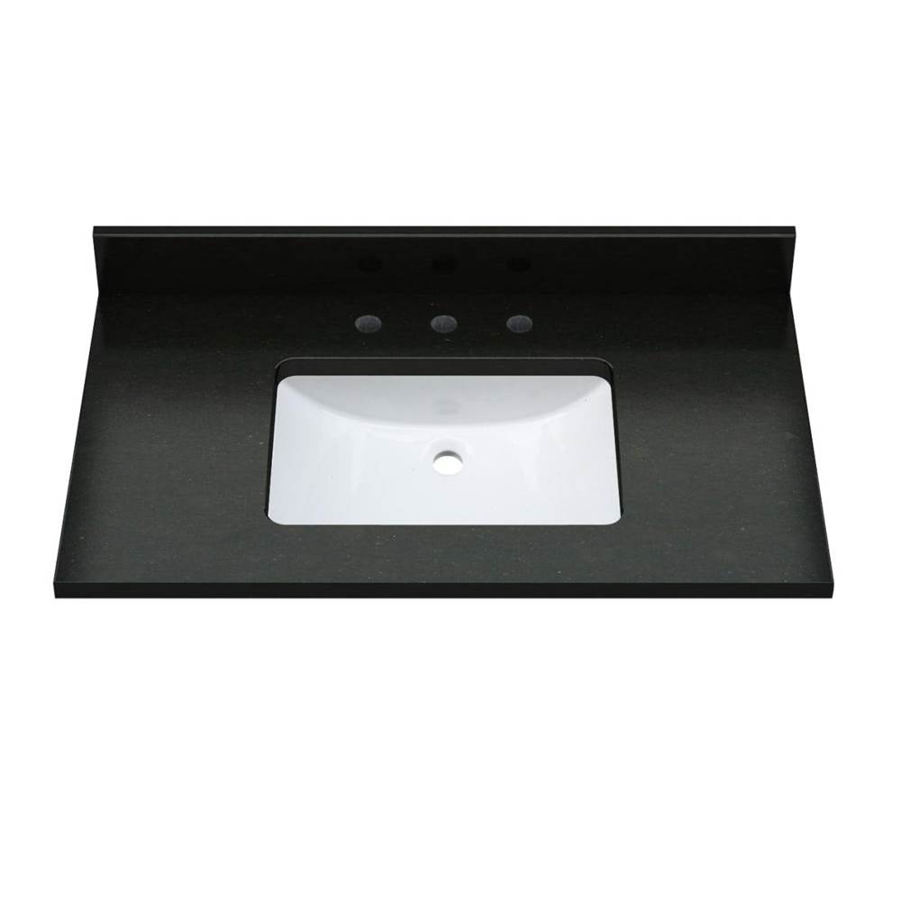 Sagehill Designs 37''W x 22''D x 1-3/16'' Midnight Black Granite Top Pre-mounted White Rectangular Ceramic Basin