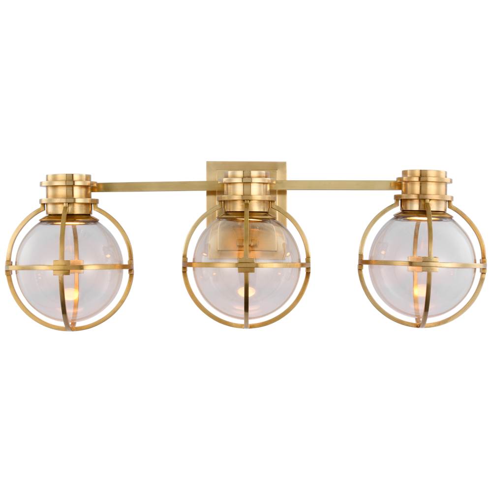 Visual Comfort Signature Collection Gracie Triple Sconce in Antique-Burnished Brass with Clear Glass