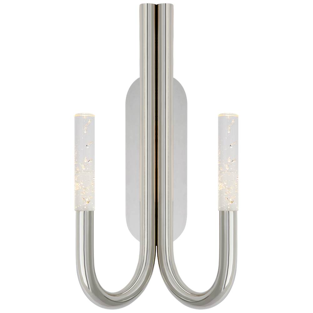 Visual Comfort Signature Collection Rousseau Double Wall Sconce in Polished Nickel with Seeded Glass