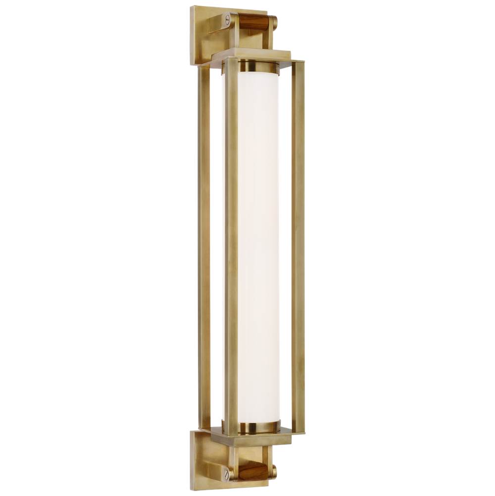 Visual Comfort Signature Collection Northport 24'' Linear Sconce in Natural Brass and Teak with White Glass