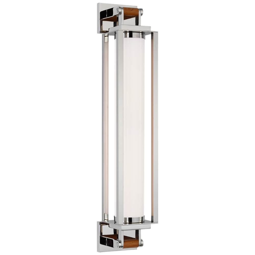 Visual Comfort Signature Collection Northport 24'' Linear Sconce in Polished Nickel and Teak with White Glass