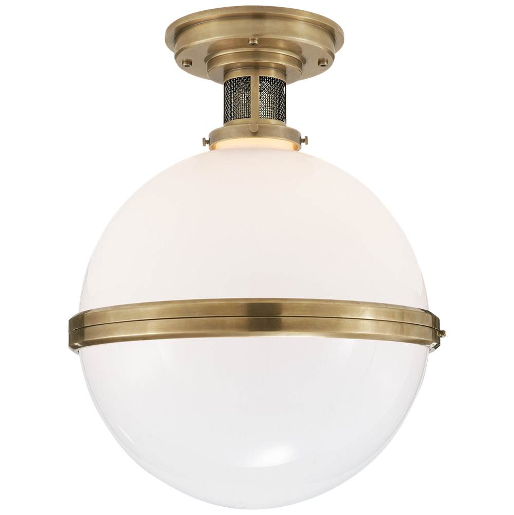 Visual Comfort Signature Collection McCarren Large Flush Mount in Natural Brass with White Glass