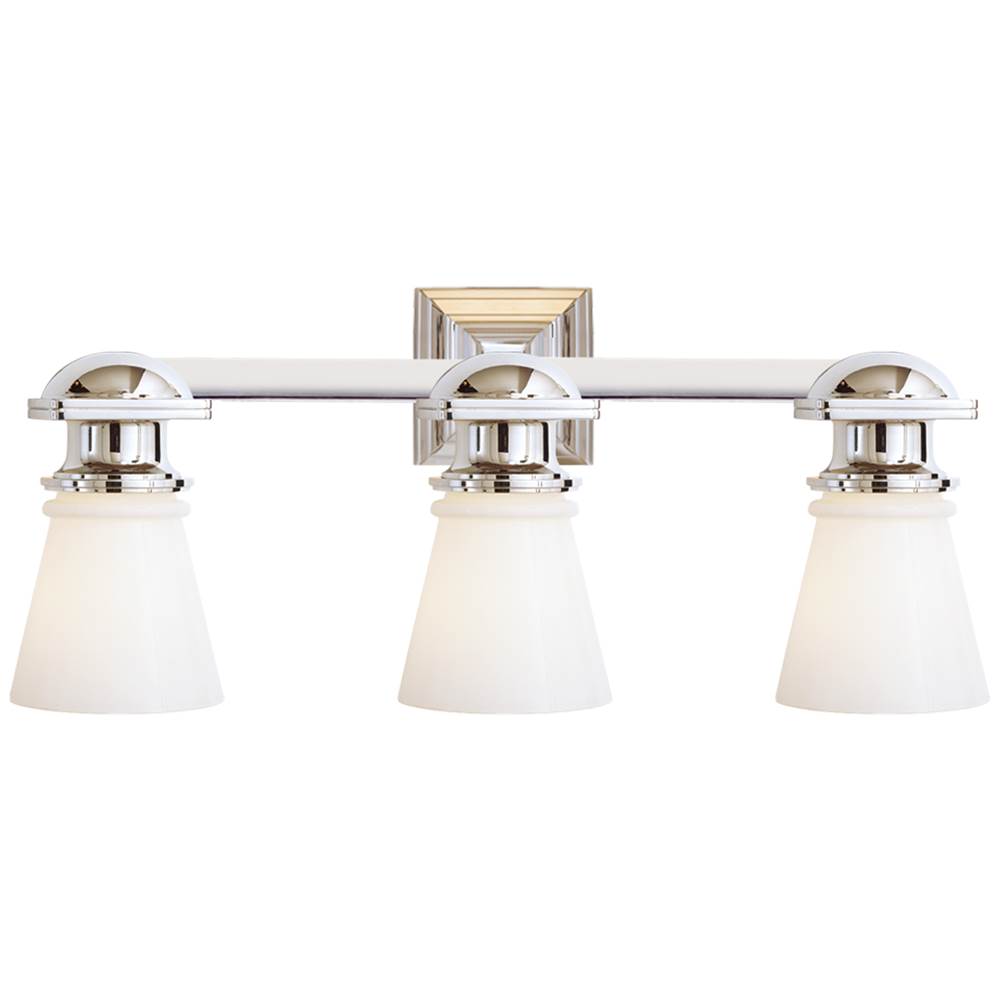 Visual Comfort Signature Collection New York Subway Triple Light in Chrome with White Glass