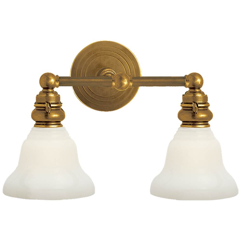 Visual Comfort Signature Collection Boston Functional Double Light in Hand-Rubbed Antique Brass with White Glass