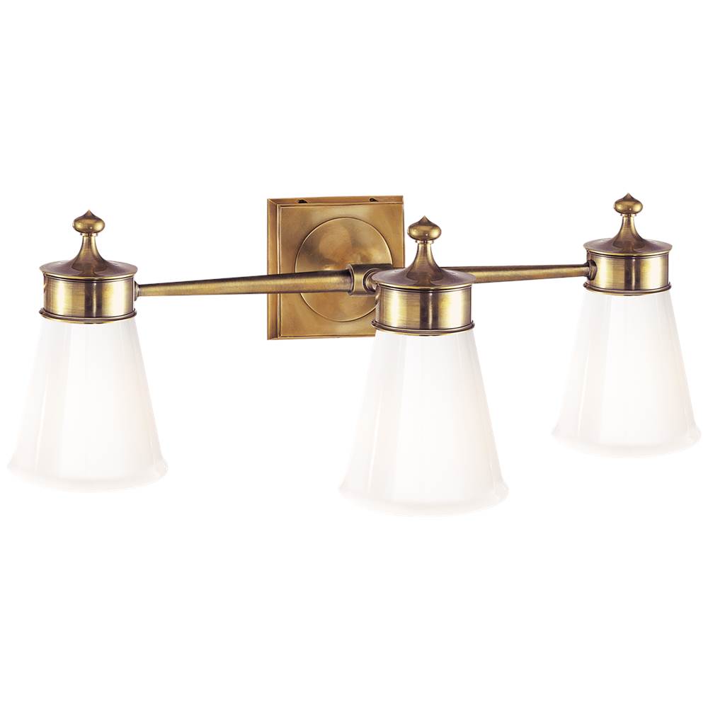 Visual Comfort Signature Collection Siena Triple Sconce in Hand-Rubbed Antique Brass with White Glass