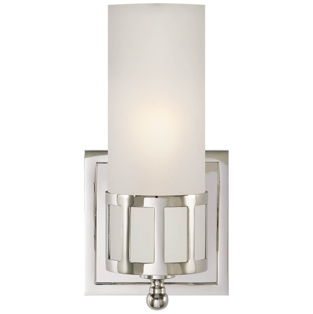 Visual Comfort Signature Collection Openwork Single Sconce in Polished Nickel with Frosted Glass