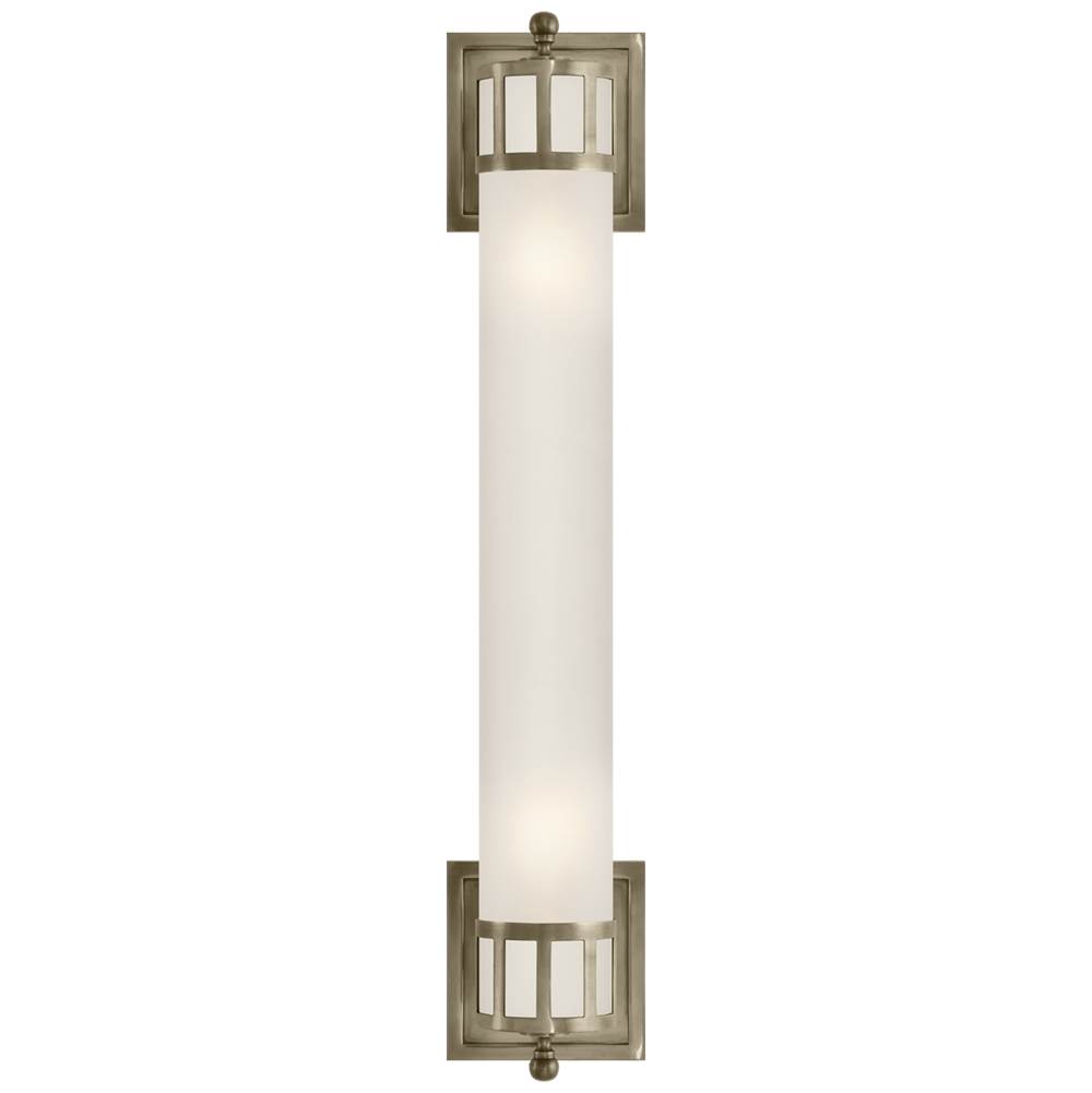 Visual Comfort Signature Collection Openwork Long Sconce in Antique Nickel with Frosted Glass