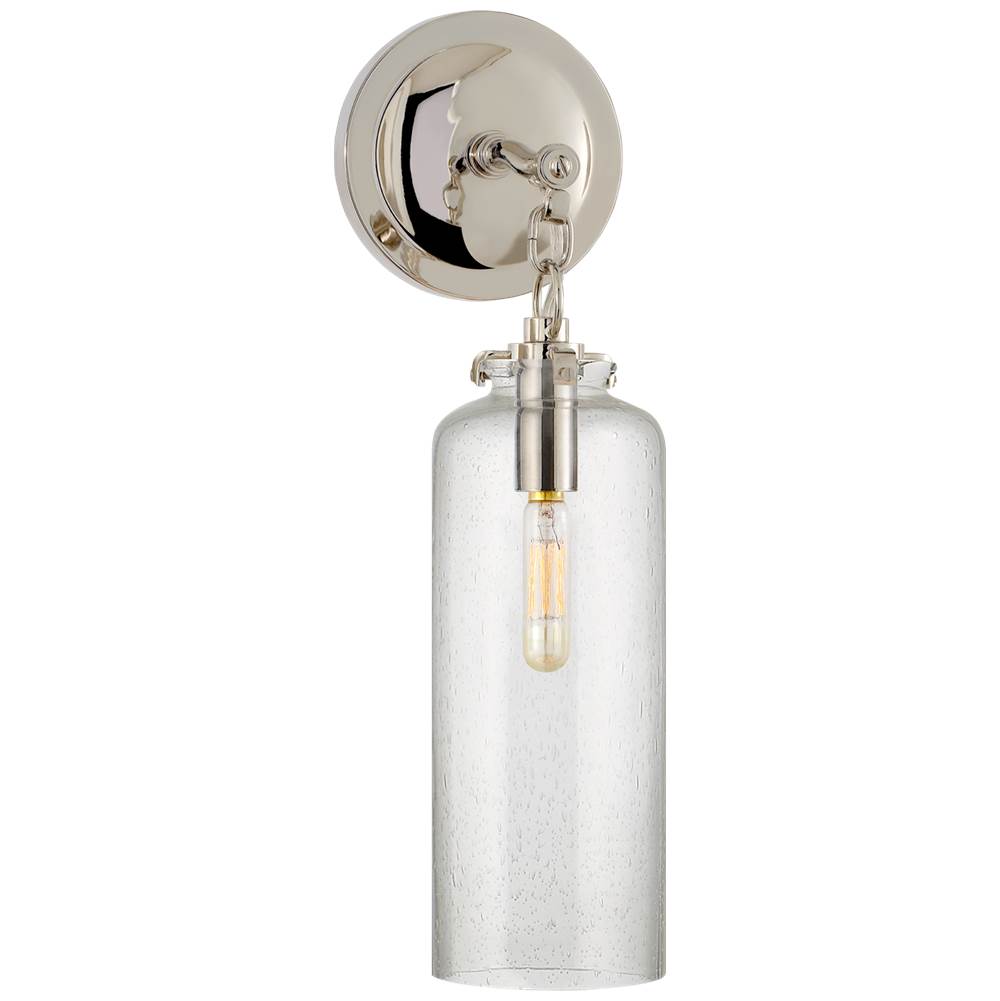 Visual Comfort Signature Collection Katie Small Cylinder Sconce in Polished Nickel with Seeded Glass